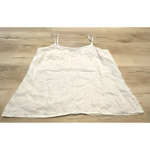 Marc New York Women Large Tank Blouse 100% Linen Pearl Strap White Flowy Coastal